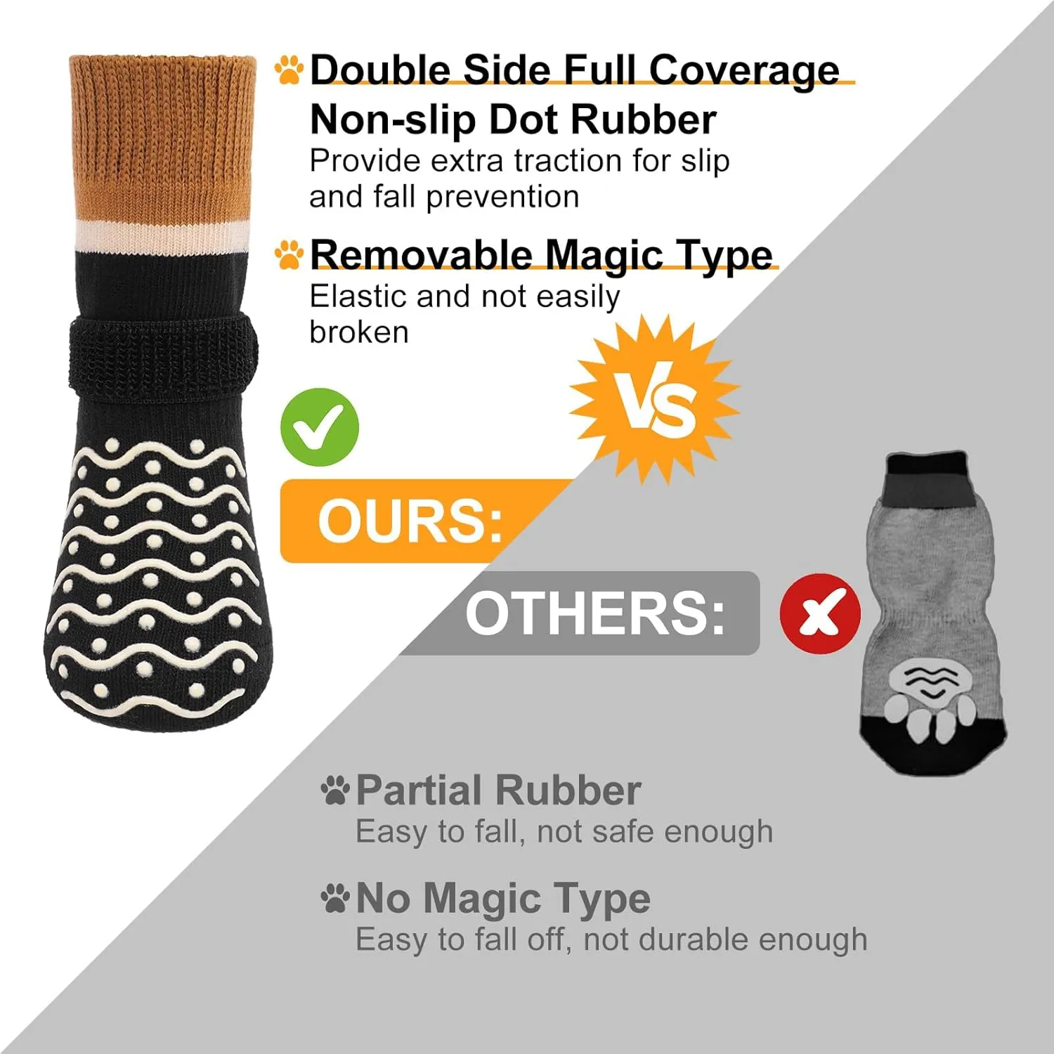 BEAUTYZOO Dog Socks, Non Slip Dog Socks to Prevent Licking Paws -Dog Boots & Paw Protectors with Grippers on Hardwood Floors, Dog Shoes for Hot/Cold Pavement Small Medium Large Senior Dogs Booties