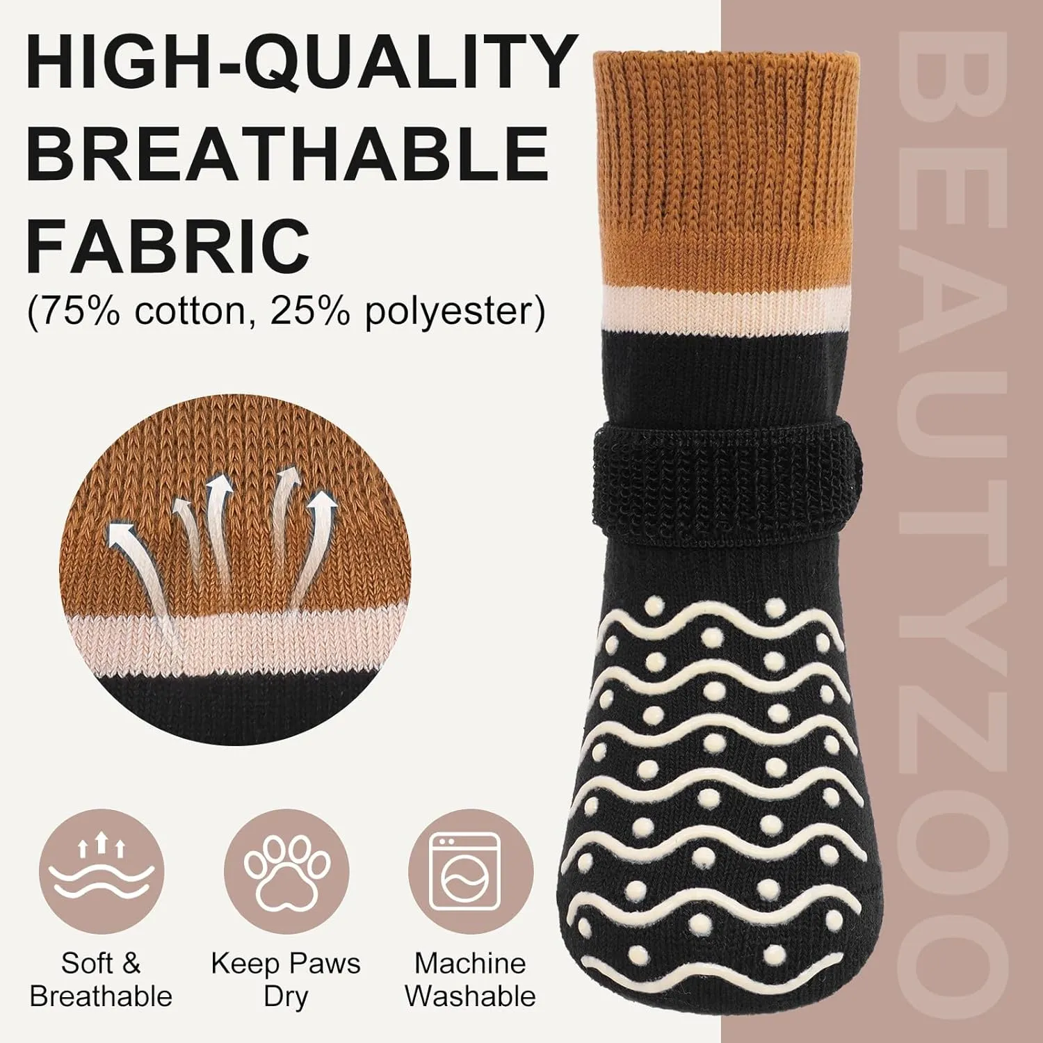 BEAUTYZOO Dog Socks, Non Slip Dog Socks to Prevent Licking Paws -Dog Boots & Paw Protectors with Grippers on Hardwood Floors, Dog Shoes for Hot/Cold Pavement Small Medium Large Senior Dogs Booties