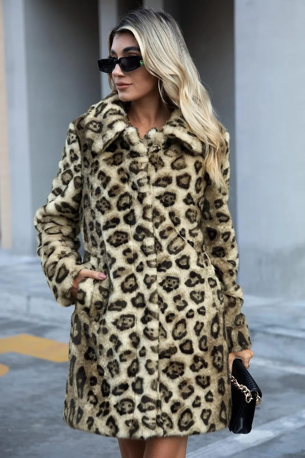 Bellivera Womens Leopard Print Fleece Coat, Spring and Winter Fashion Fuzzy Jacket Faux Fur Fluffy Cardigan Overcoat