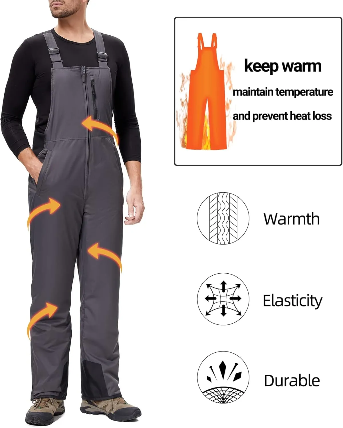 BenBoy Mens Snow Bibs Ski Pants Softshell Waterproof Insulated Ripstop Snowboarding Overalls Winter