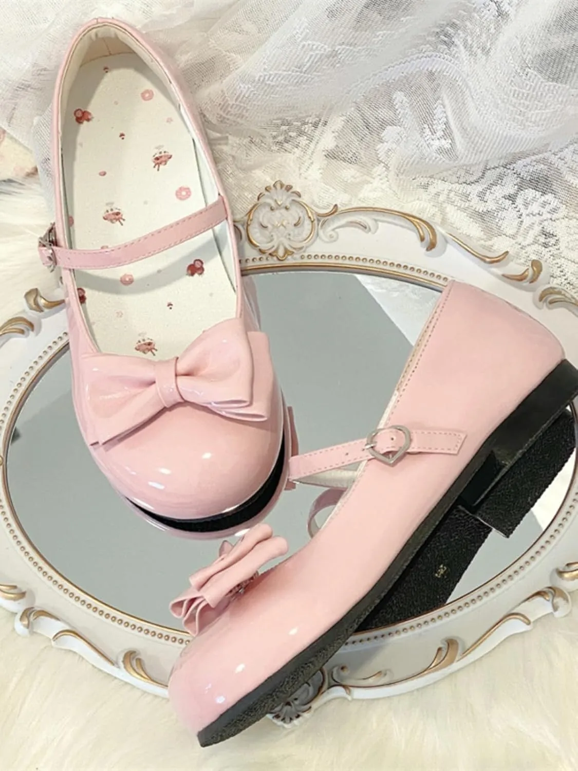 BEROBELLO Women's Lolita Shoes Cute Mary Jane Flats Bowknot Round Toe Party Dress Shoes