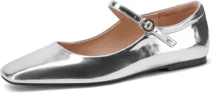 Black,Silver Ballet Flats for Women - Soft and Comfortable Mary Jane Shoes with Ankle Buckles for Work, Party, and Everyday Outfits