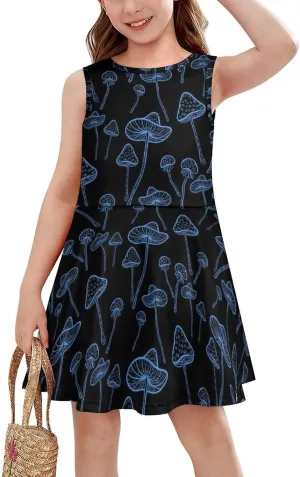 Blue Glowing MushroomsGirls Summer Casual Sleeveless Dress150CM