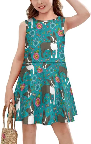Boston Terrier French BulldogGirls Summer Casual Sleeveless Dress100CM