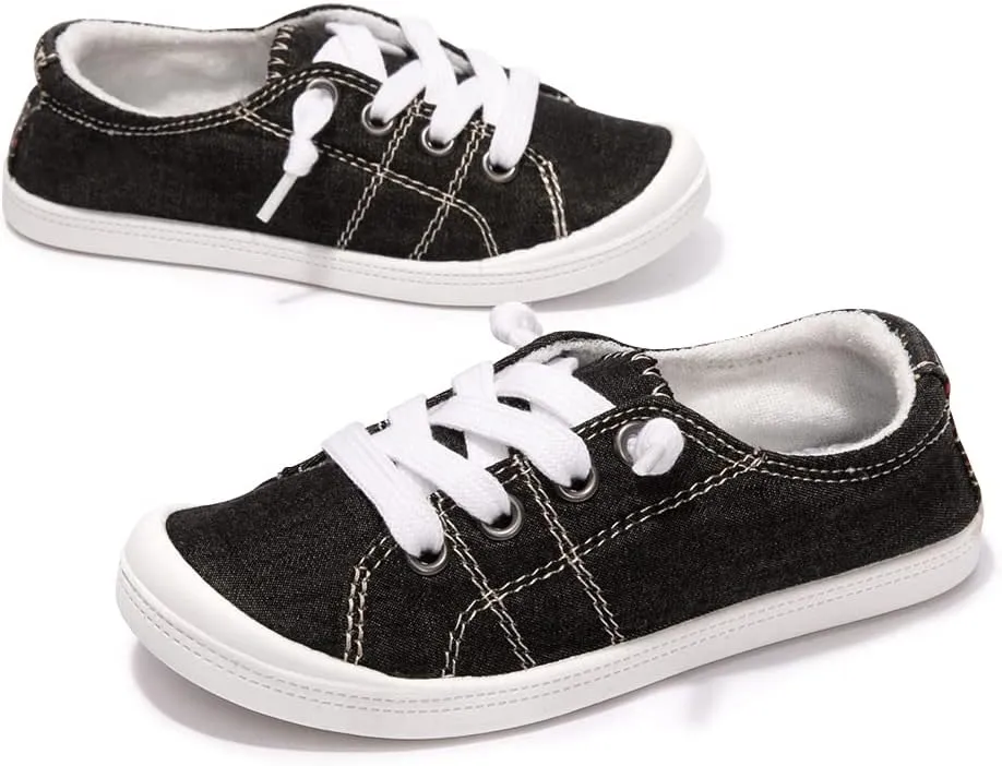 Boy and Girl Slip on Canvas Sneaker, Kids Low Top Casual Fashion Shoes, Comfy Lace up Walking Shoes