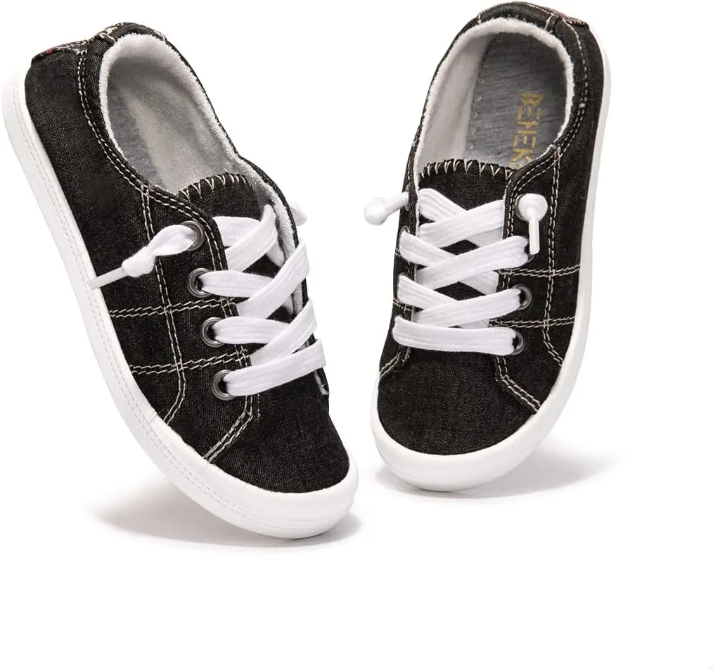 Boy and Girl Slip on Canvas Sneaker, Kids Low Top Casual Fashion Shoes, Comfy Lace up Walking Shoes