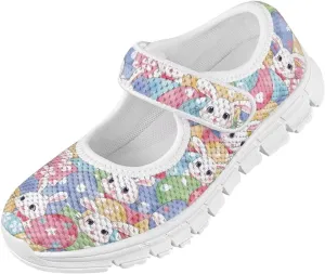 Bunny Print Girls Mary Jane Shoes Toddler Dress Shoes for Holiday Party Flats Low Top Non Slip Kids Mesh Shoes