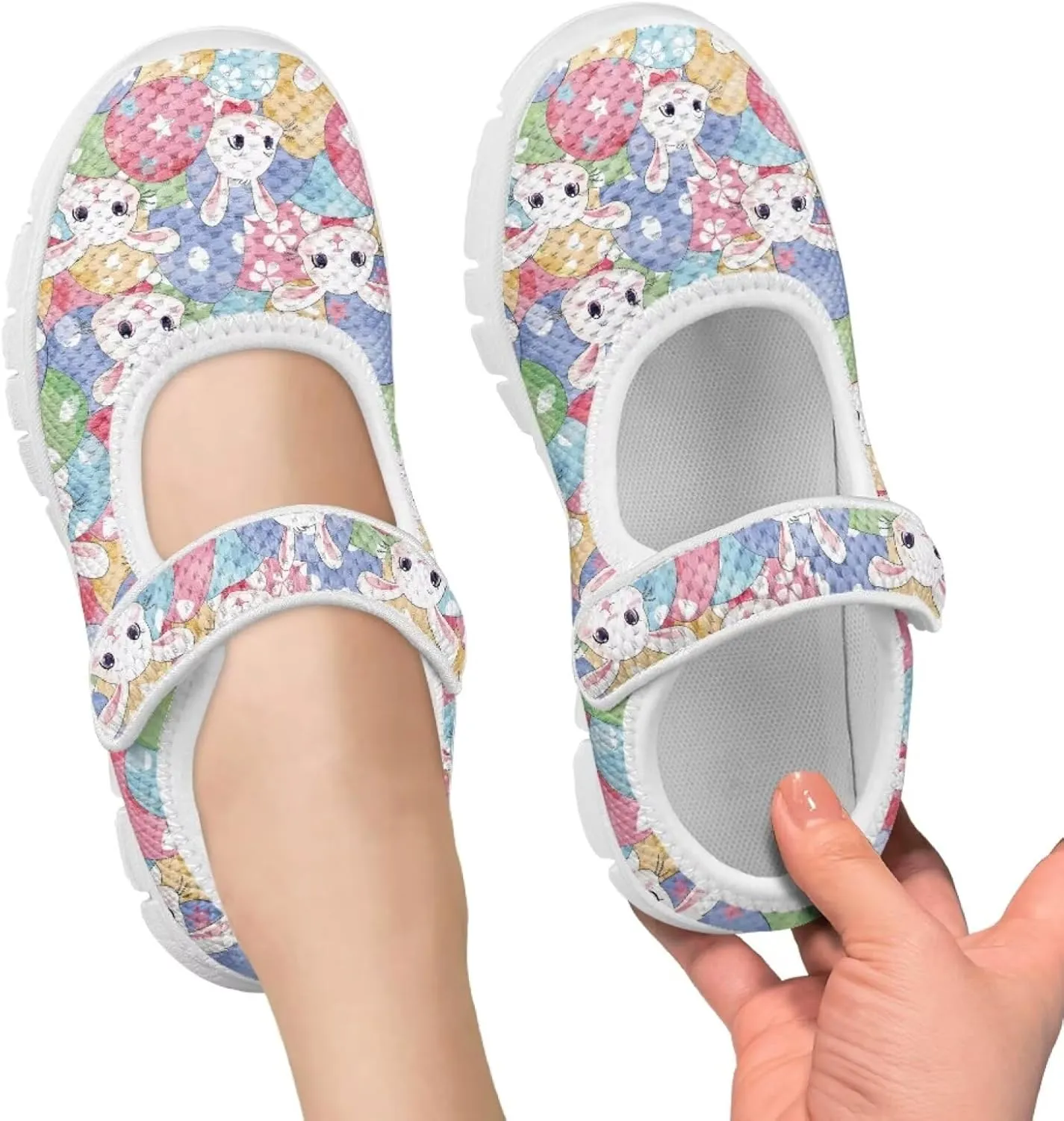 Bunny Print Girls Mary Jane Shoes Toddler Dress Shoes for Holiday Party Flats Low Top Non Slip Kids Mesh Shoes