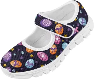 Bunny Print Girls Mary Jane Shoes Toddler Dress Shoes for Holiday Party Flats Low Top Non Slip Kids Mesh Shoes