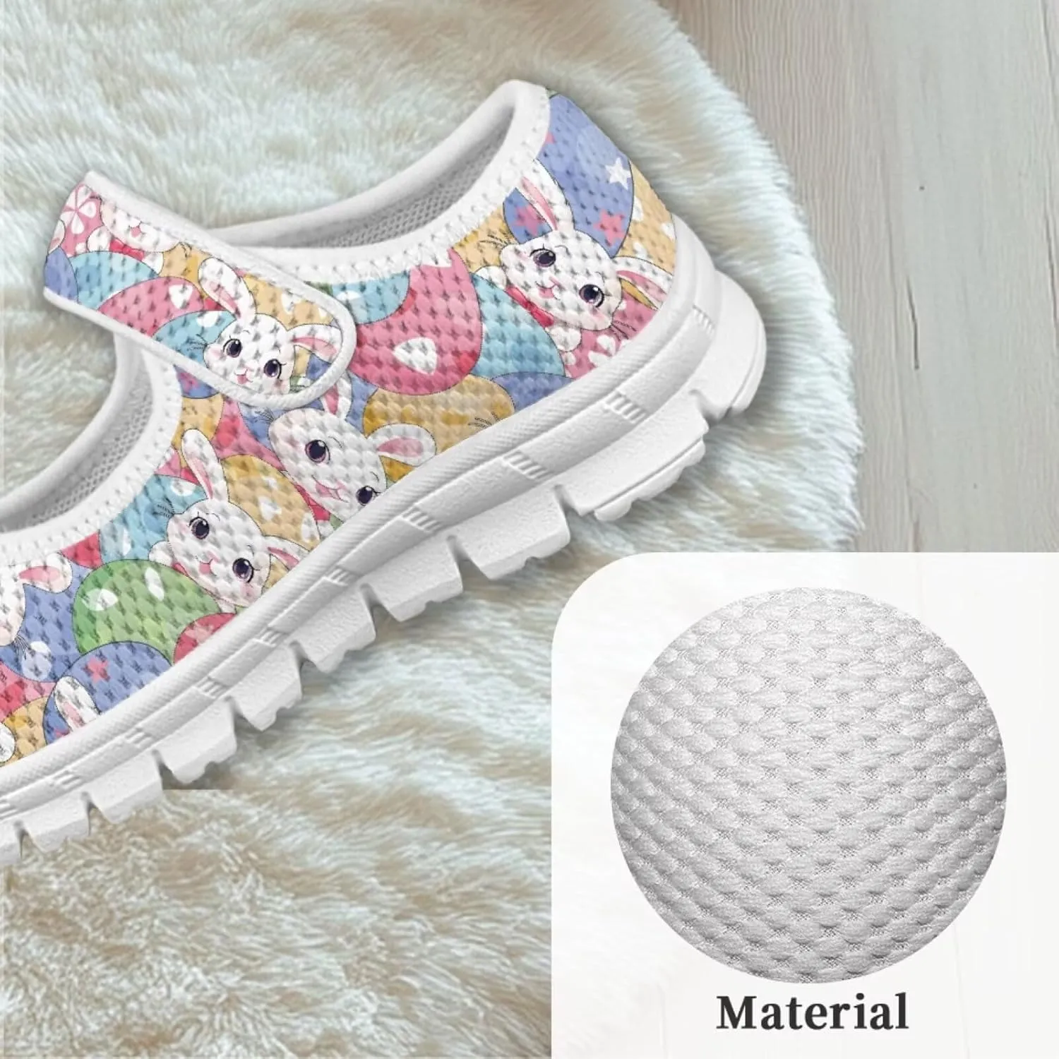 Bunny Print Girls Mary Jane Shoes Toddler Dress Shoes for Holiday Party Flats Low Top Non Slip Kids Mesh Shoes