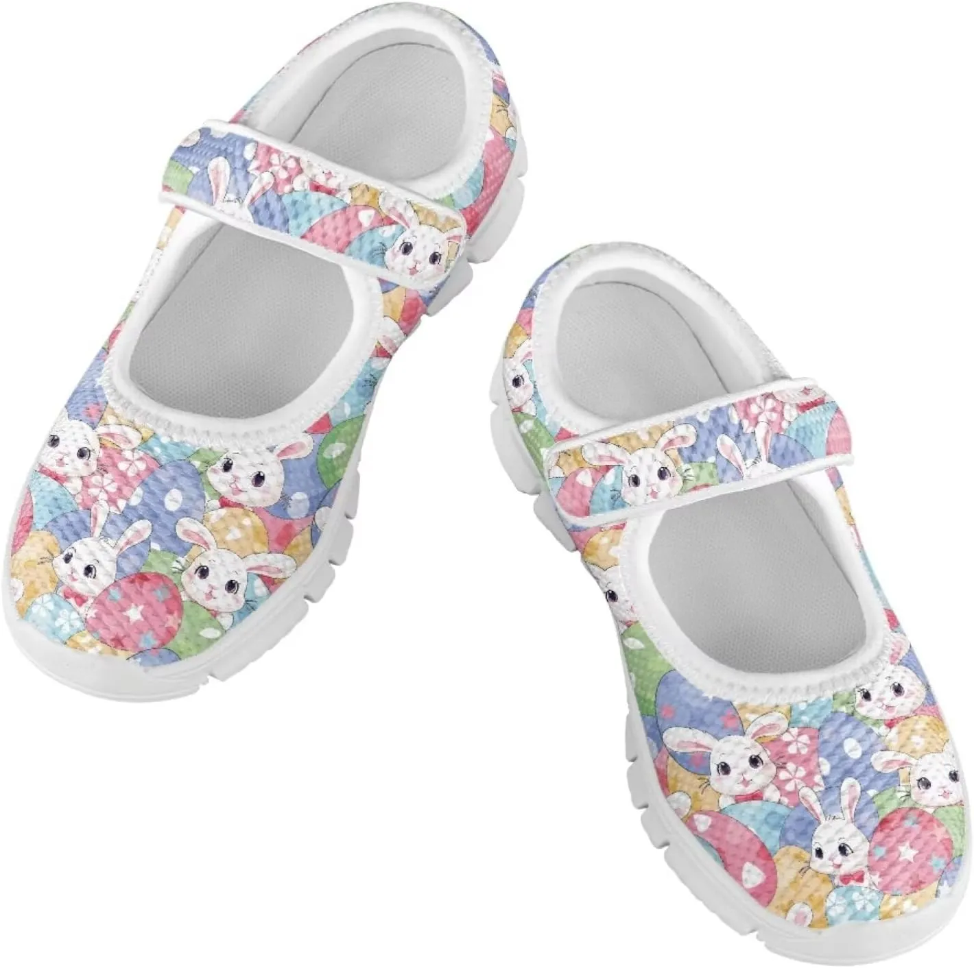 Bunny Print Girls Mary Jane Shoes Toddler Dress Shoes for Holiday Party Flats Low Top Non Slip Kids Mesh Shoes
