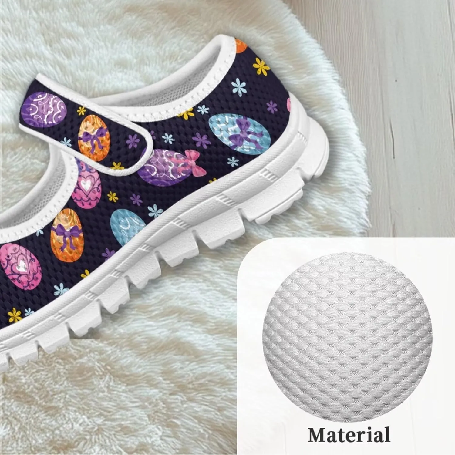 Bunny Print Girls Mary Jane Shoes Toddler Dress Shoes for Holiday Party Flats Low Top Non Slip Kids Mesh Shoes