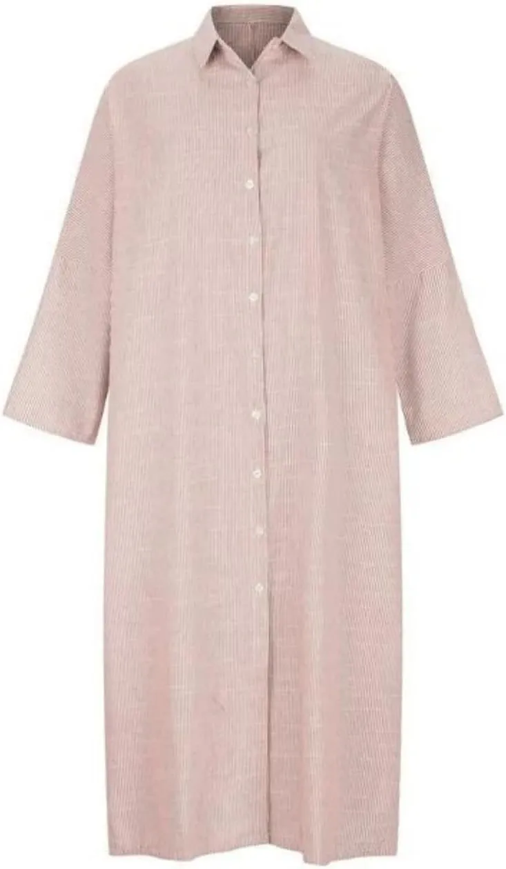 Button Down Shirt Dress for Womens Cotton Linen Long Sleeve Maxi Dress Striped Casual Loose Fit Dress with Pockets