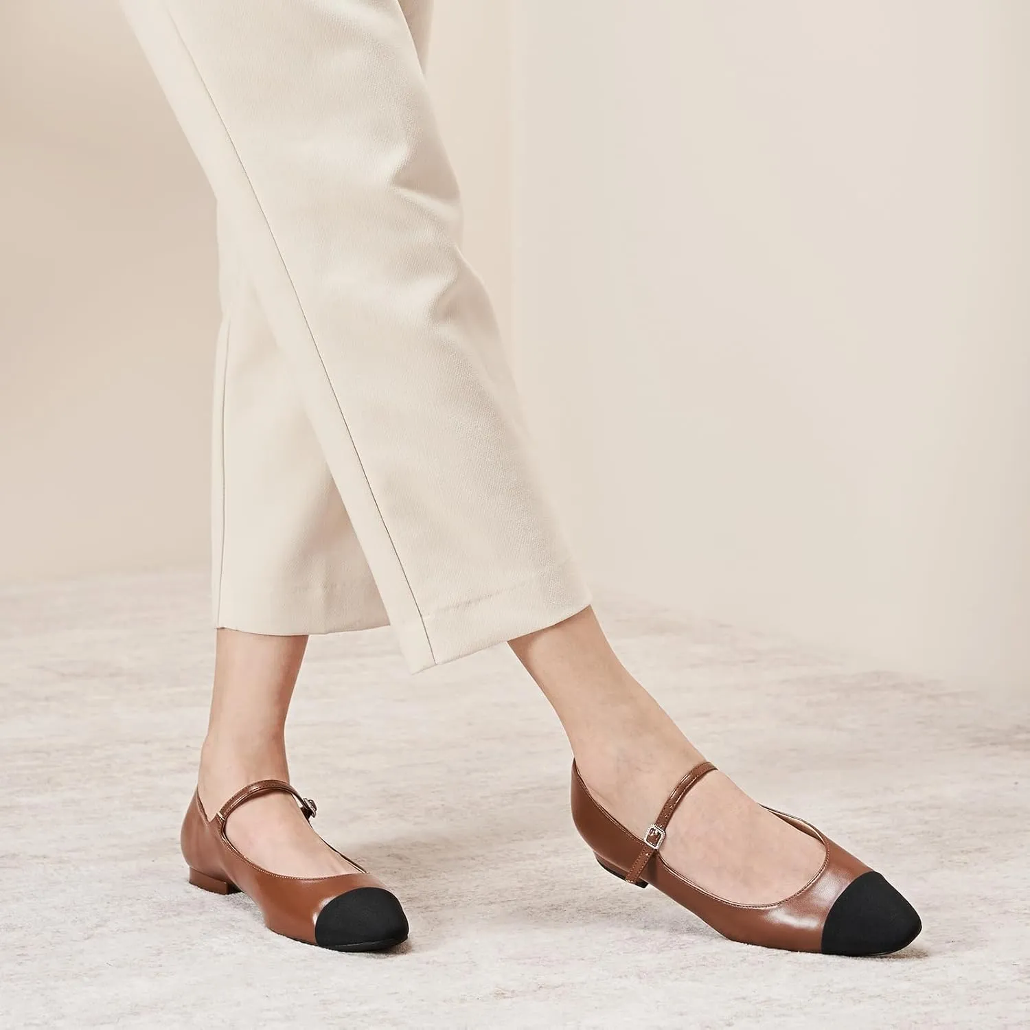 C. Paravano Women's Mary Jane Flats | Almond Toe Leather Ballet Flats with Adjustable Strap, Dressy and Casual Shoes for Office,Travel,Bridal, Church,Business Meetings & Daily Wear