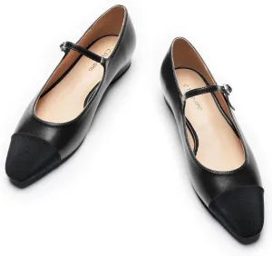 C. Paravano Women's Mary Jane Flats – Comfortable Leather Ballet Flats with Round Toe | Dressy Work Flats for Office, Business, Wedding, Party, Bridal, Church, Formal Events(Size 11.5,a-Black)