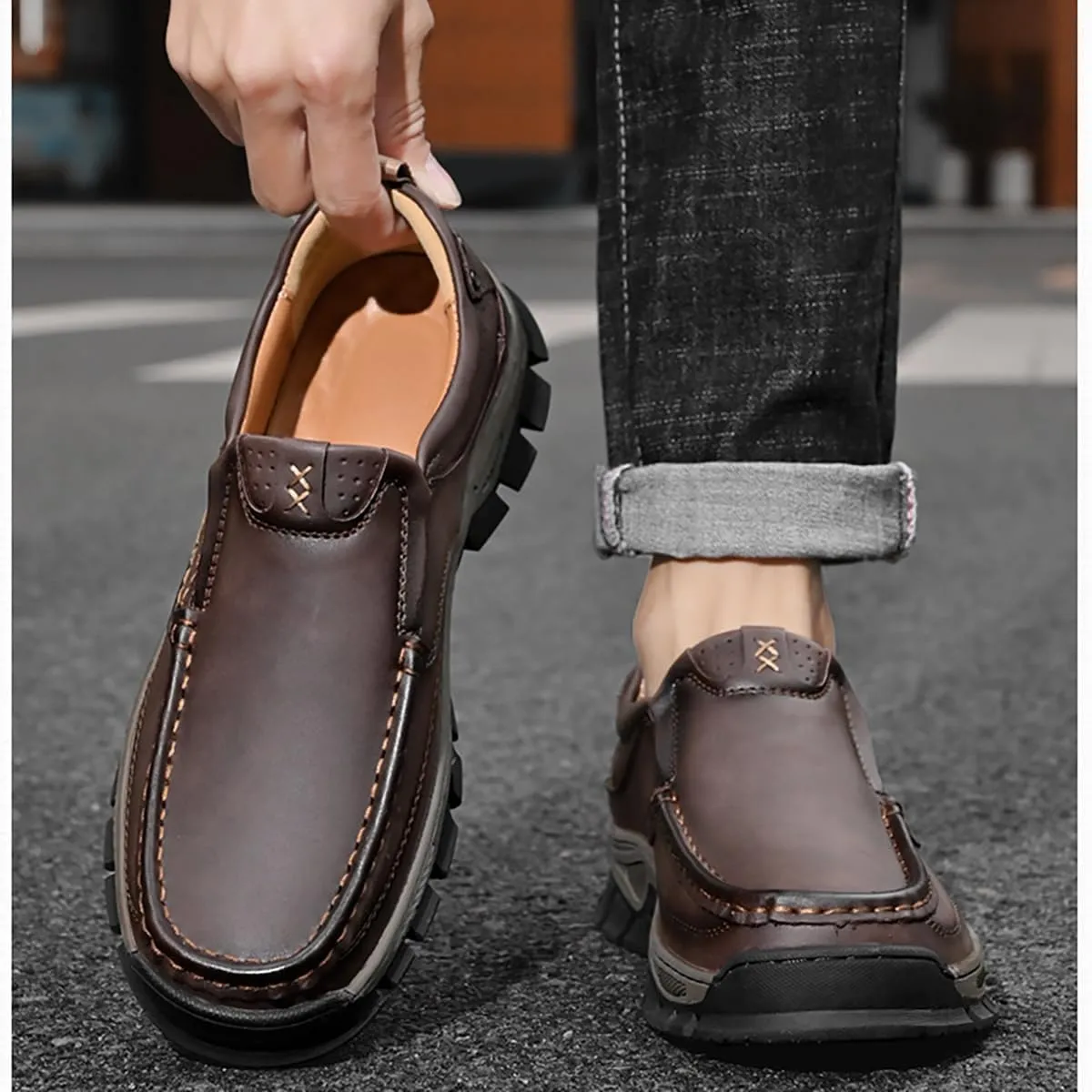 Caipcmall Mens Orthopedic Shoes Slip On, Mens Hands Free Slip in Loafers Caipcmall Shoes