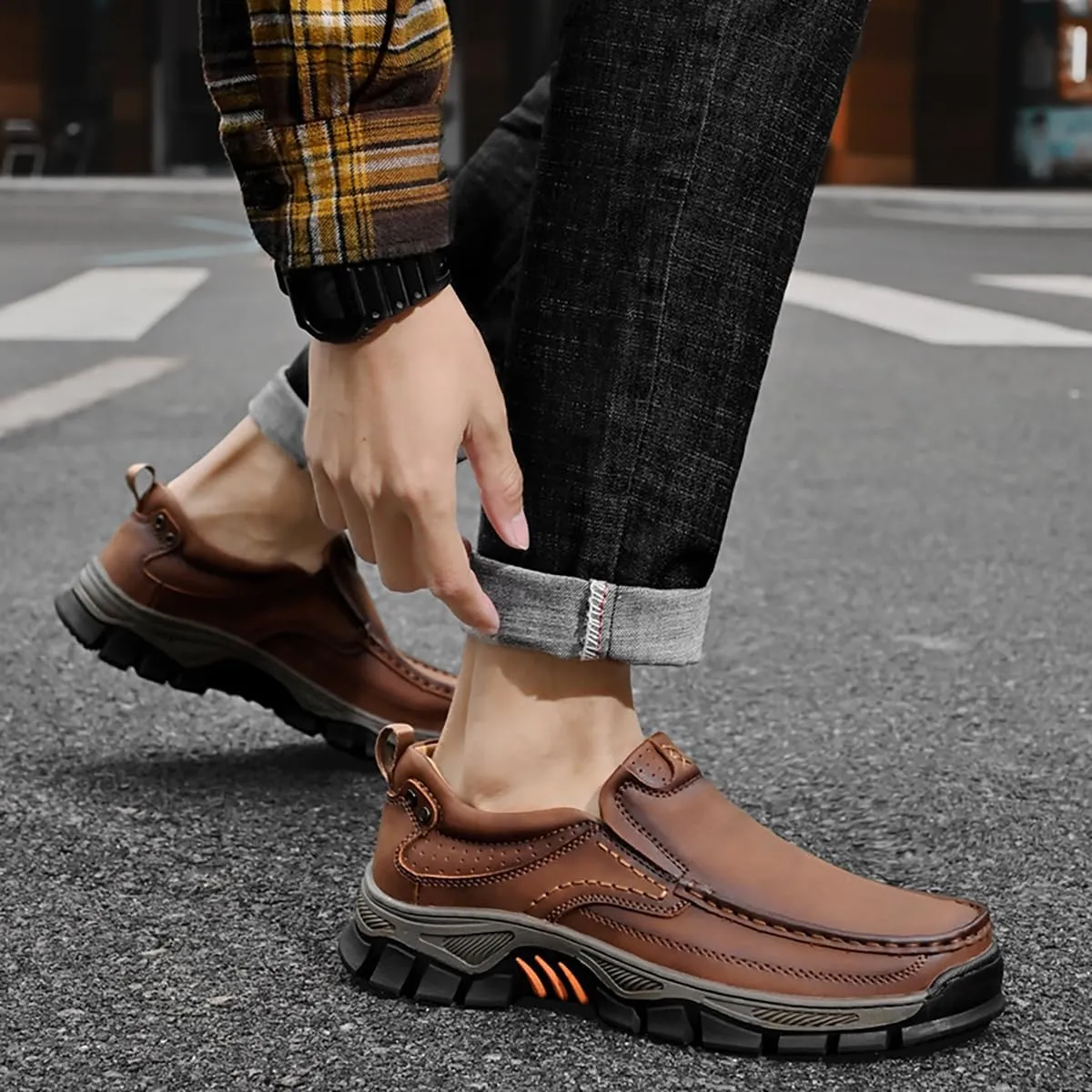Caipcmall Mens Orthopedic Shoes Slip On, Mens Hands Free Slip in Loafers Caipcmall Shoes