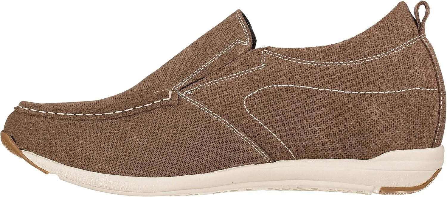 CALTO Men's Invisible Height Increasing Elevator Shoes - Brown Nubuck Leather Slip-on Casual Loafers - 2.8 Inches Taller - G4904 - Size 10 D(M) US