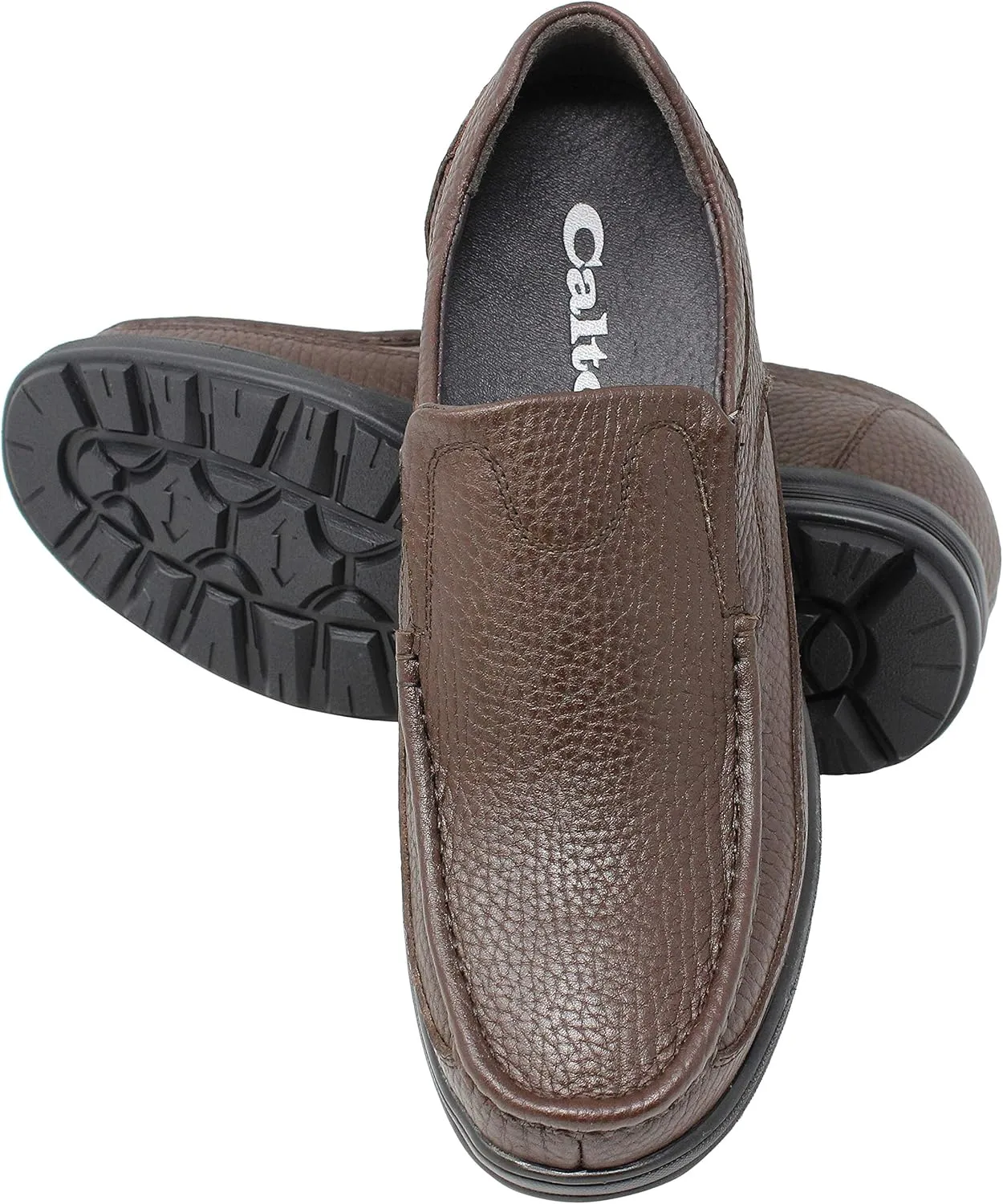 CALTO Men's Invisible Height Increasing Elevator Shoes - Brown Premium Leather Slip-on Lightweight Casual Loafers - 3 Inches Taller - G1827 - Size 6.5 D(M) US