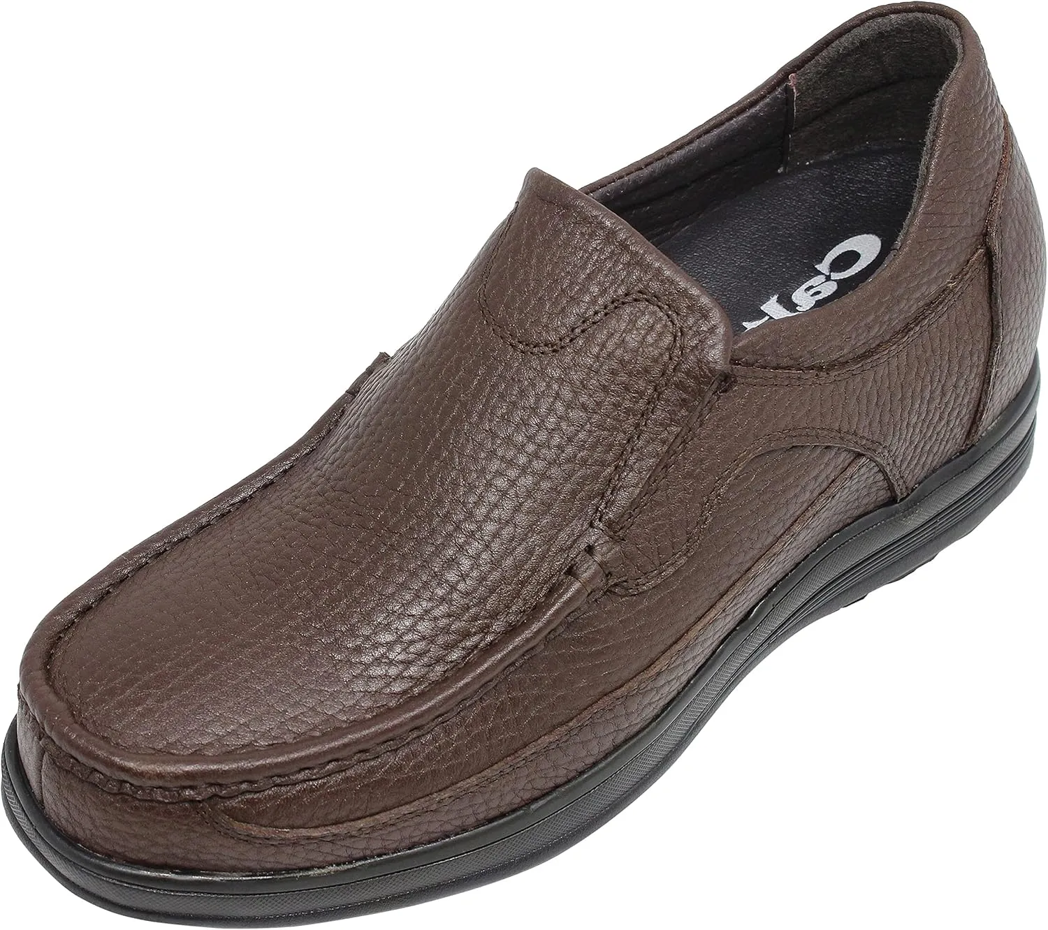 CALTO Men's Invisible Height Increasing Elevator Shoes - Brown Premium Leather Slip-on Lightweight Casual Loafers - 3 Inches Taller - G1827 - Size 6.5 D(M) US