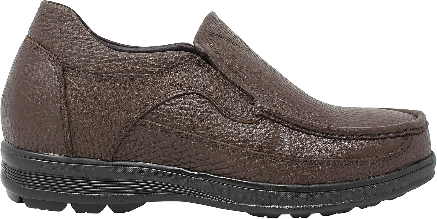 CALTO Men's Invisible Height Increasing Elevator Shoes - Brown Premium Leather Slip-on Lightweight Casual Loafers - 3 Inches Taller - G1827 - Size 6.5 D(M) US