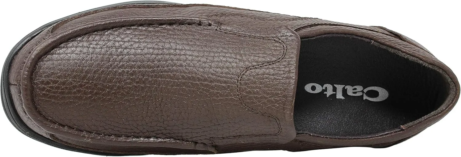 CALTO Men's Invisible Height Increasing Elevator Shoes - Brown Premium Leather Slip-on Lightweight Casual Loafers - 3 Inches Taller - G1827 - Size 6.5 D(M) US