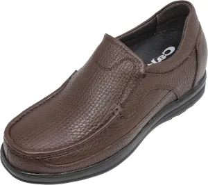 CALTO Men's Invisible Height Increasing Elevator Shoes - Brown Premium Leather Slip-on Lightweight Casual Loafers - 3 Inches Taller - G1827 - Size 6.5 D(M) US