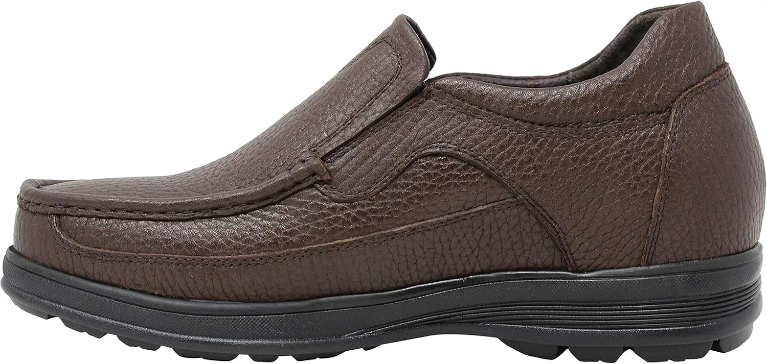 CALTO Men's Invisible Height Increasing Elevator Shoes - Brown Premium Leather Slip-on Lightweight Casual Loafers - 3 Inches Taller - G1827 - Size 6.5 D(M) US
