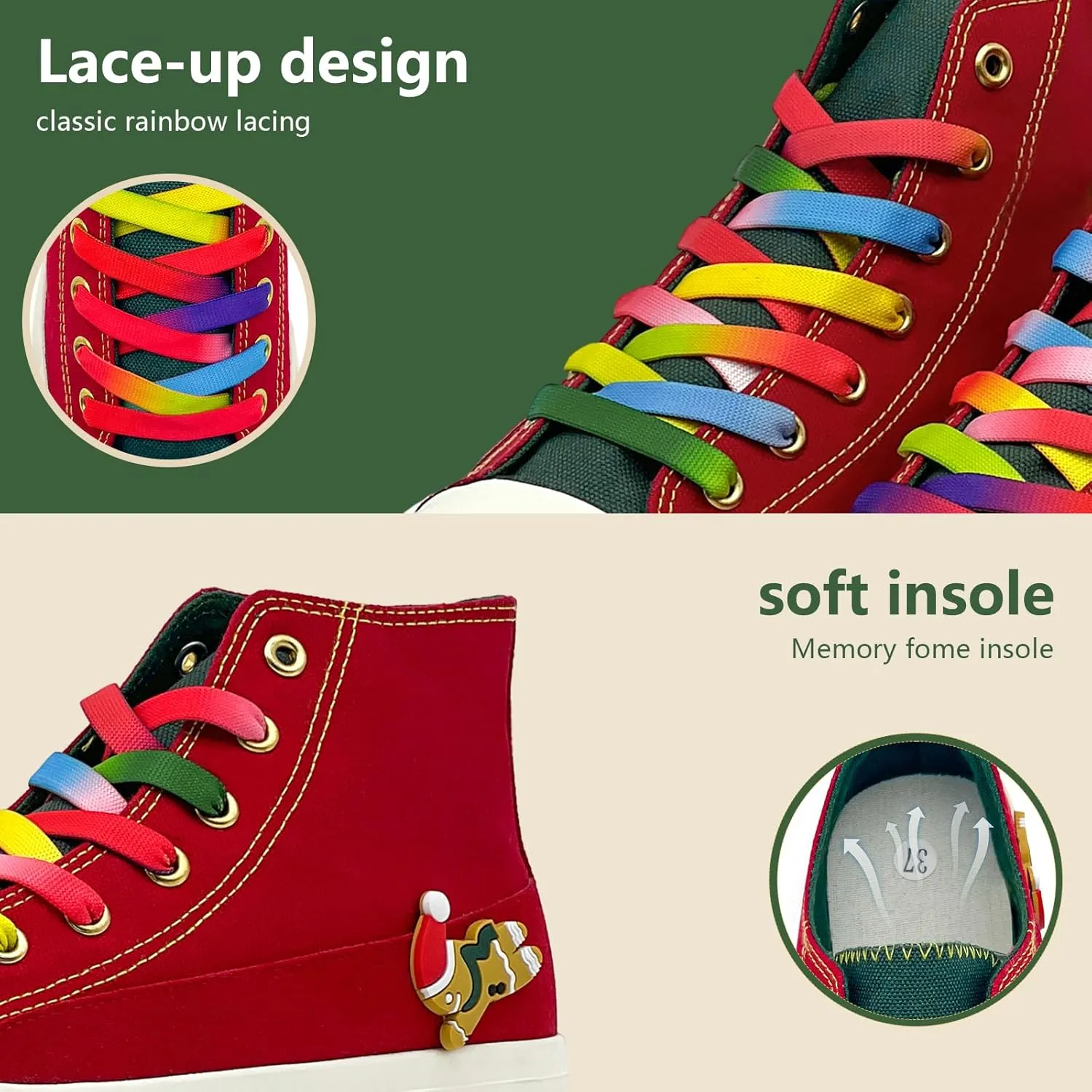 Canvas Shoes for Women Men Sneakers Fashion High Low Tops Christmas Shoes Classic Casual Tennis Running Walking Santa Shoes Unisex