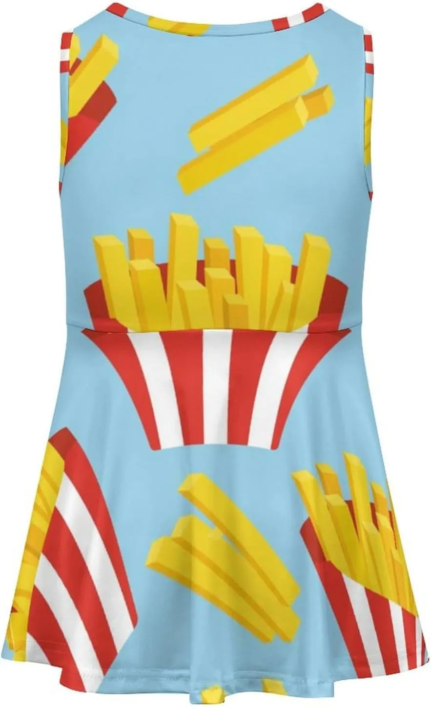 Cartoon French FriesGirls Summer Casual Sleeveless Dress