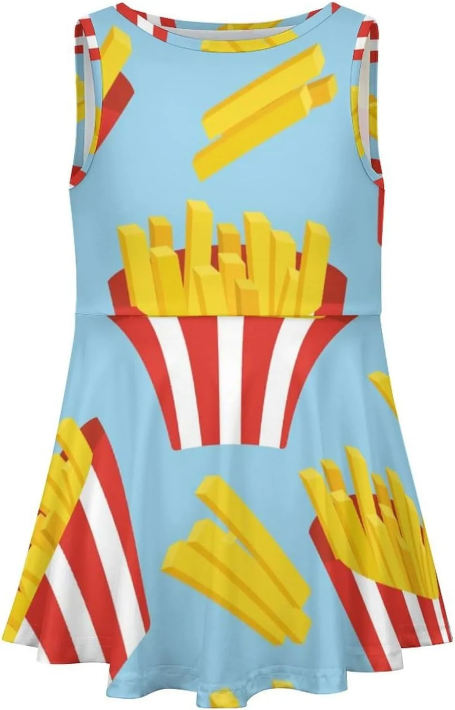 Cartoon French FriesGirls Summer Casual Sleeveless Dress