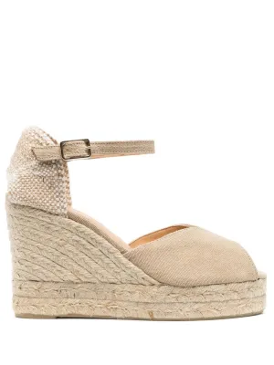Castañer Bianca Beige Leather Espadrille Wedge Sandals