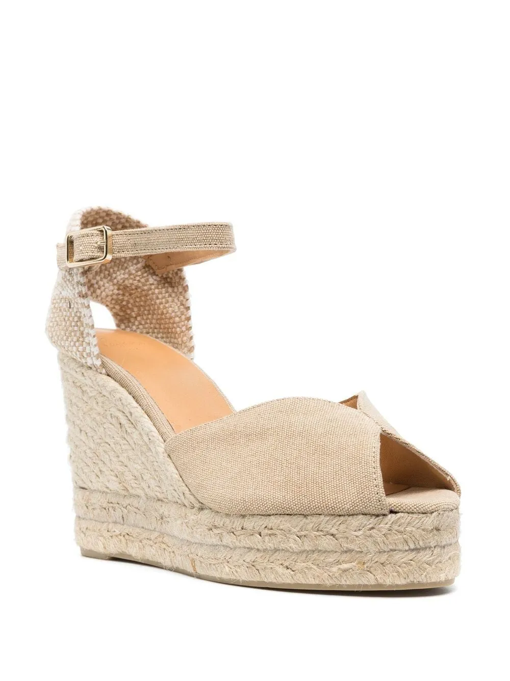 Castañer Bianca Beige Leather Espadrille Wedge Sandals