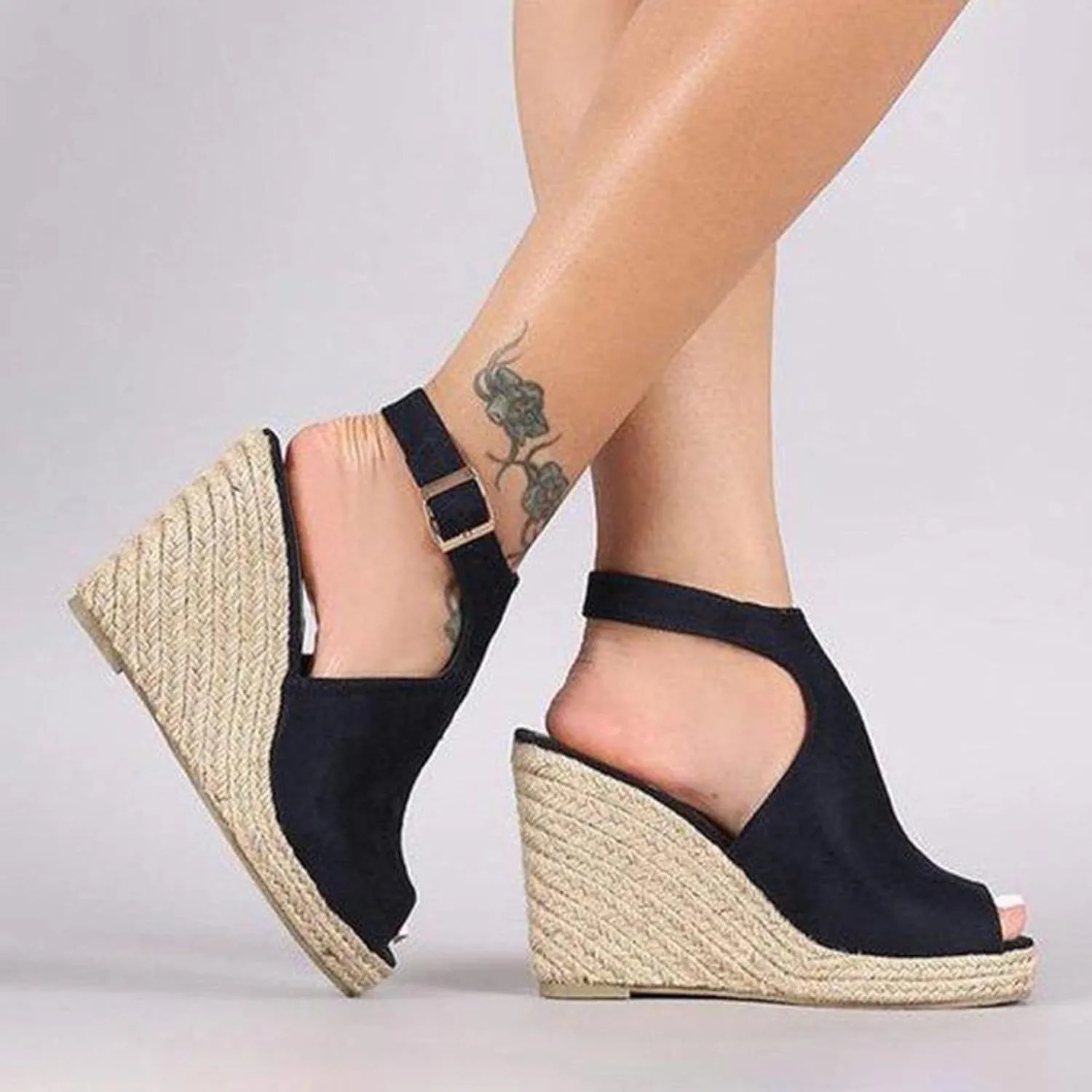 Casual Dressy Wedge Sandals for Women Spring Straw 2024 Solid Wedding Summer Peep Toe Trendy Gladiator Ladies Buckle