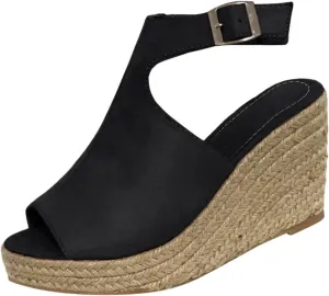 Casual Dressy Wedge Sandals for Women Spring Straw 2024 Solid Wedding Summer Peep Toe Trendy Gladiator Ladies Buckle