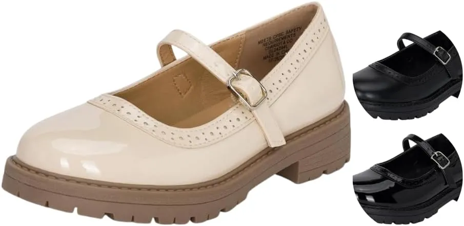 Chariot & Co : Anita-IIS - Girls/Little Kids Mary Jane Adjustable Buckle Closed Toe Lug Sole Heeled Loafers/School or Cosplay Shoes
