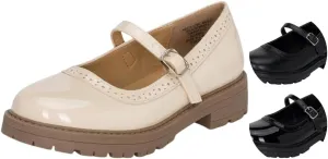 Chariot & Co : Anita-IIS - Girls/Little Kids Mary Jane Adjustable Buckle Closed Toe Lug Sole Heeled Loafers/School or Cosplay Shoes