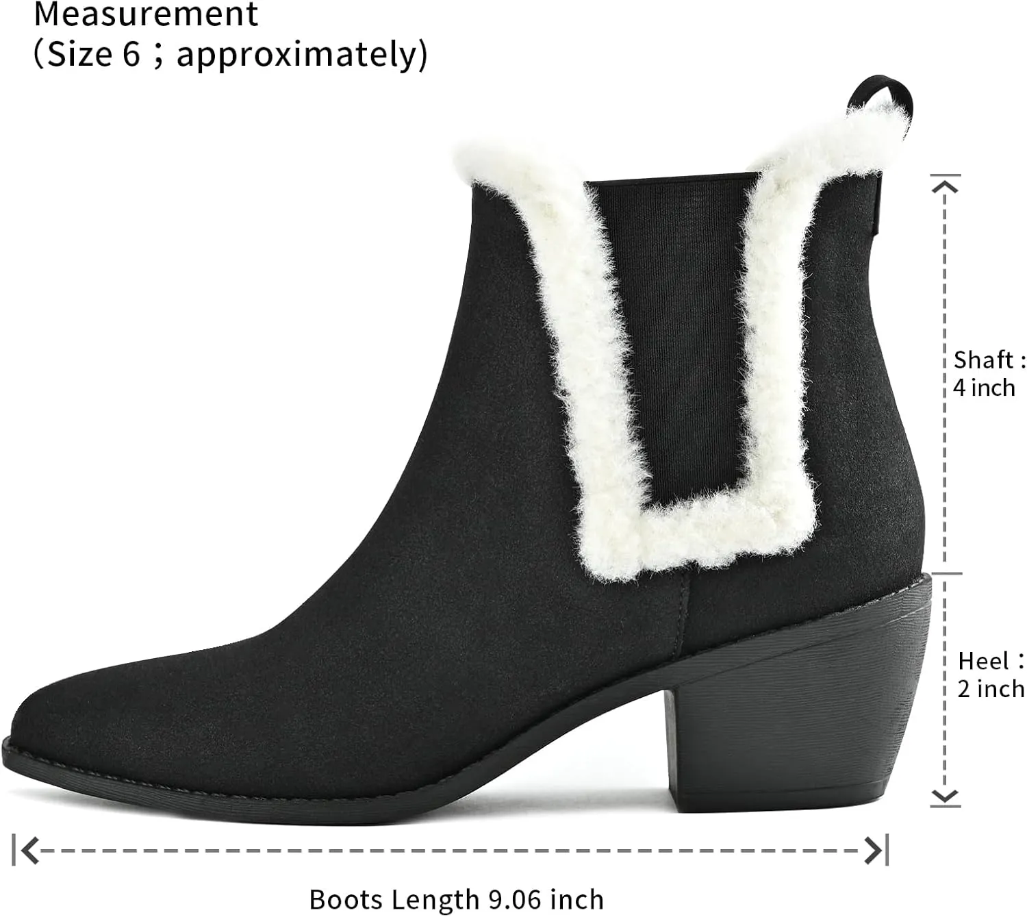 Chelsea Boots for Women Sided Elastic Furry Ankle Booties Almond Toe Cold Weather Winter Shoes