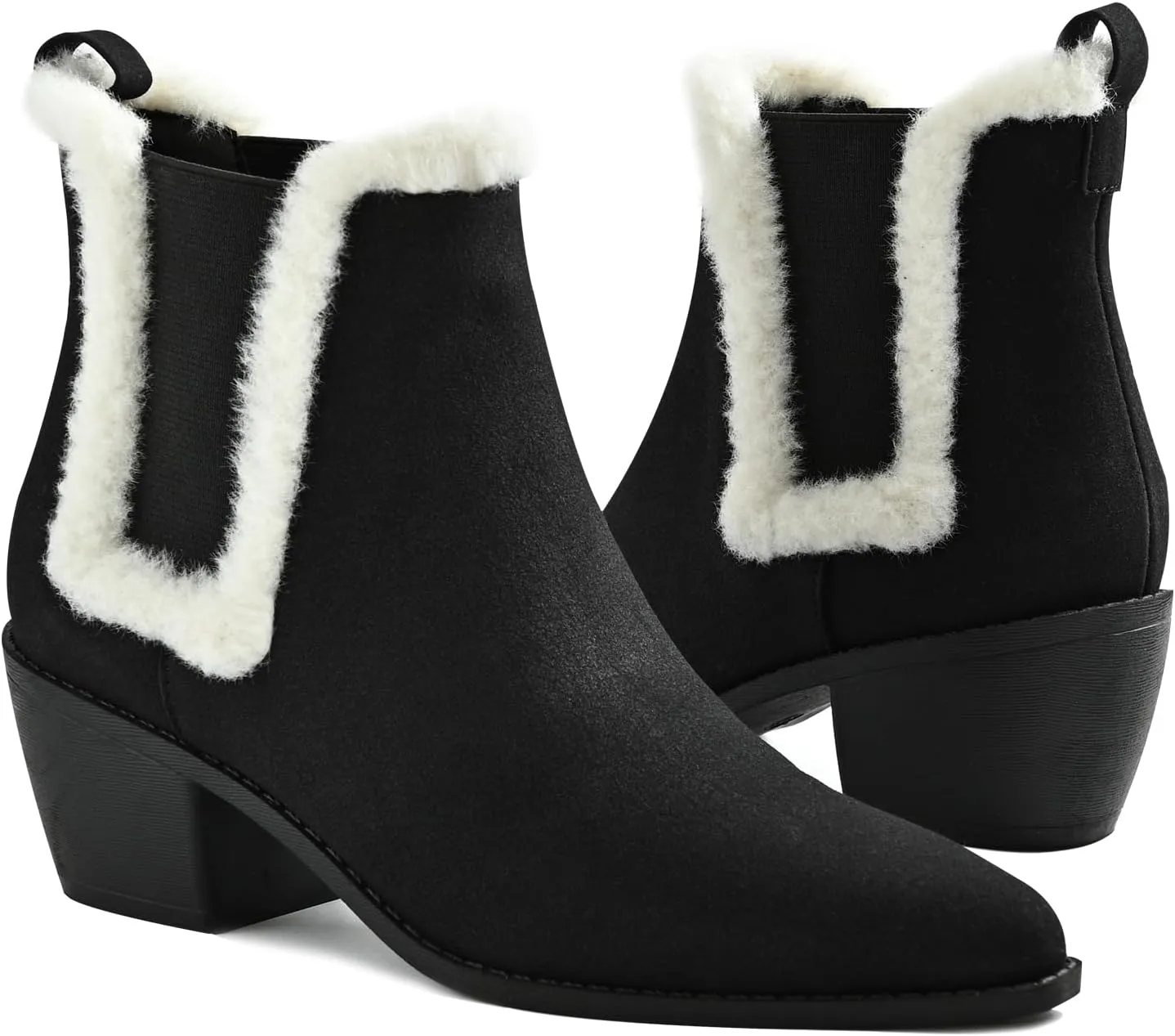 Chelsea Boots for Women Sided Elastic Furry Ankle Booties Almond Toe Cold Weather Winter Shoes