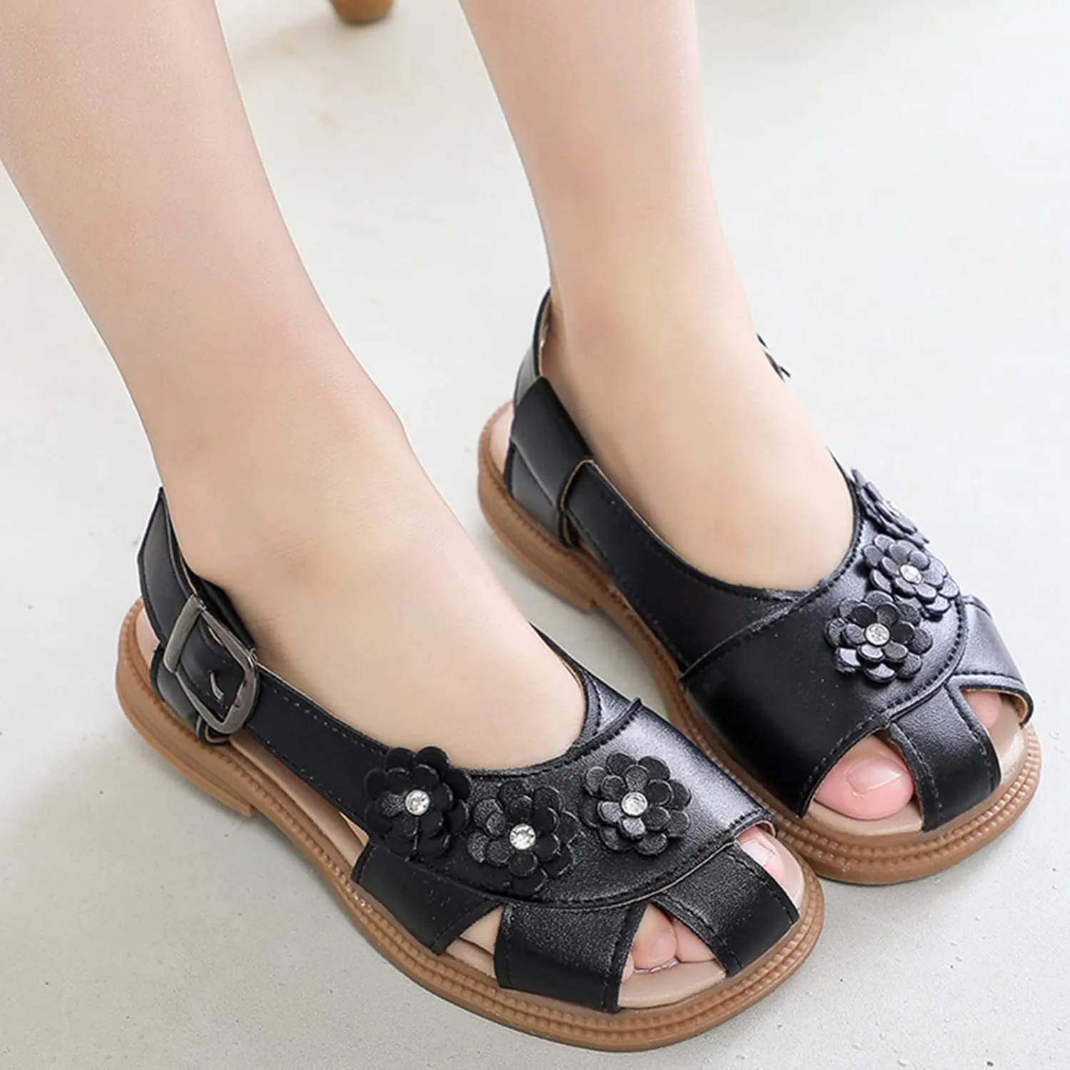 Children Shoes Flat Sandals Flower Hollow Beach Shoes Fashion Soft Sole Girls Boys Casual Sandals Tiny Feet Baby Shoes (Black, 2 Big Kids)