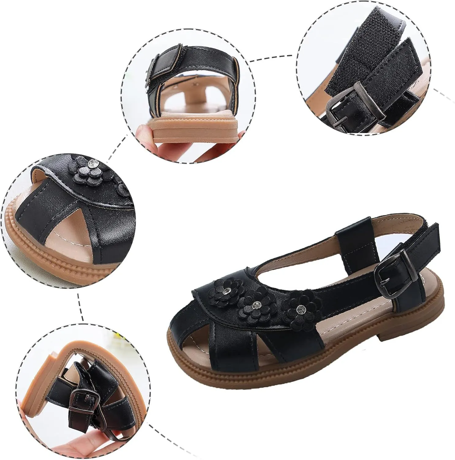 Children Shoes Flat Sandals Flower Hollow Beach Shoes Fashion Soft Sole Girls Boys Casual Sandals Tiny Feet Baby Shoes (Black, 2 Big Kids)