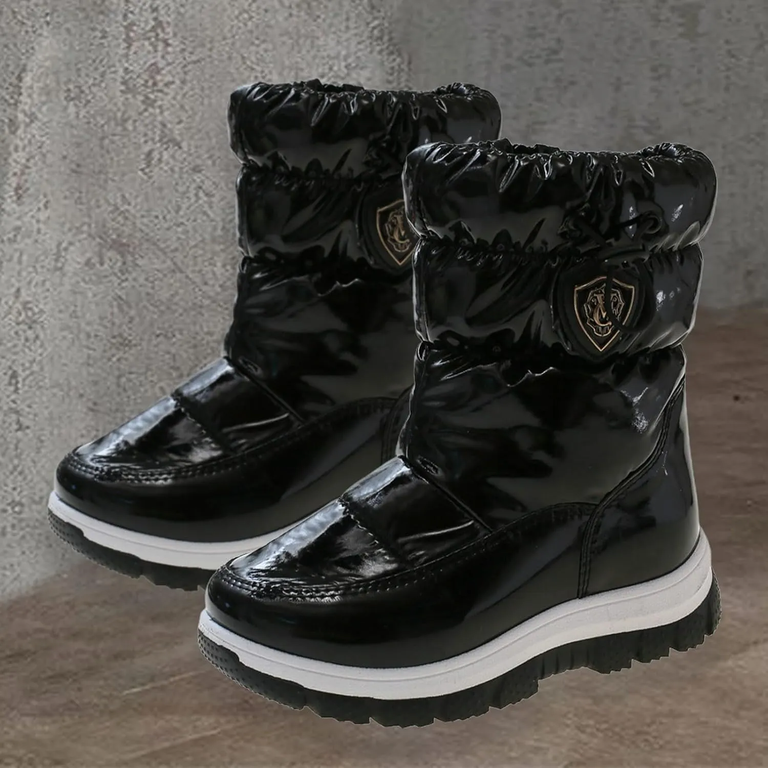 Childrens Thick Snow Boots Kids Fashion Outdoor Ski Shoes Winter 𝐖aterproof Comfy Warm Leather Flat Booties Ankle