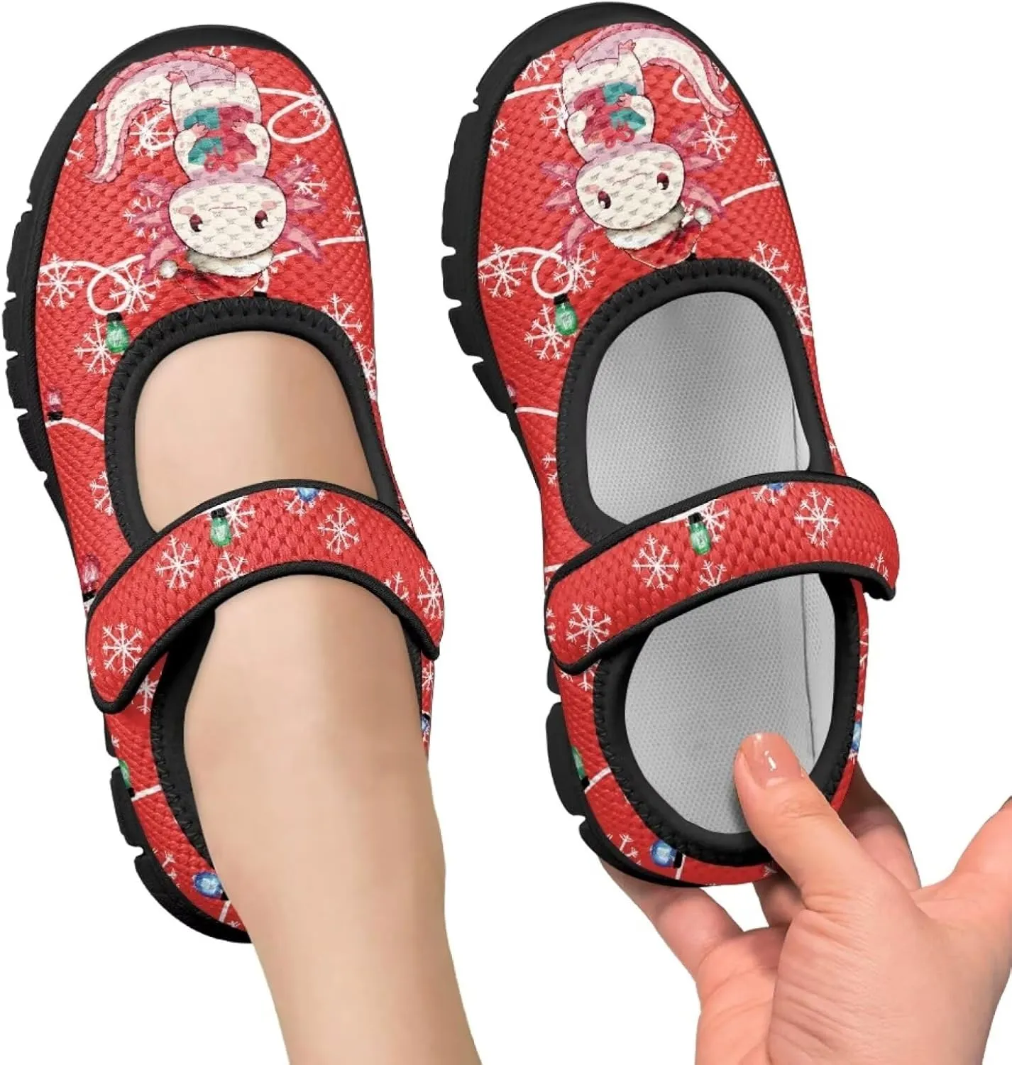 Christmas Print Girls Mary Jane Sneakers Dress Dance Shoes Athletic Walking Shoes for Outdoor Christmas Party,Activity,Wedding