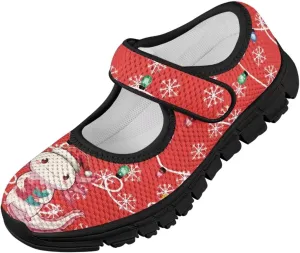 Christmas Print Girls Mary Jane Sneakers Dress Dance Shoes Athletic Walking Shoes for Outdoor Christmas Party,Activity,Wedding