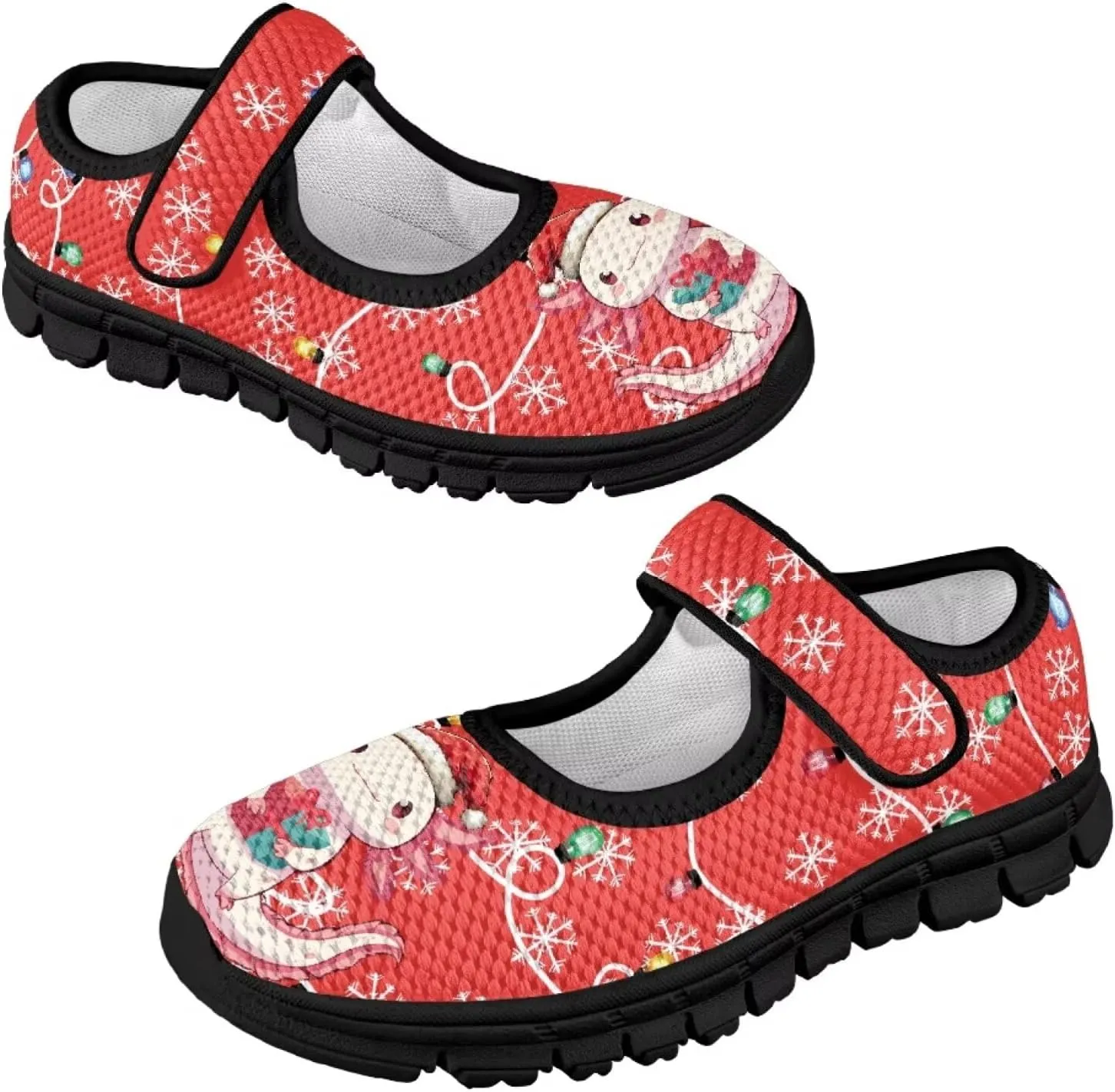 Christmas Print Girls Mary Jane Sneakers Dress Dance Shoes Athletic Walking Shoes for Outdoor Christmas Party,Activity,Wedding