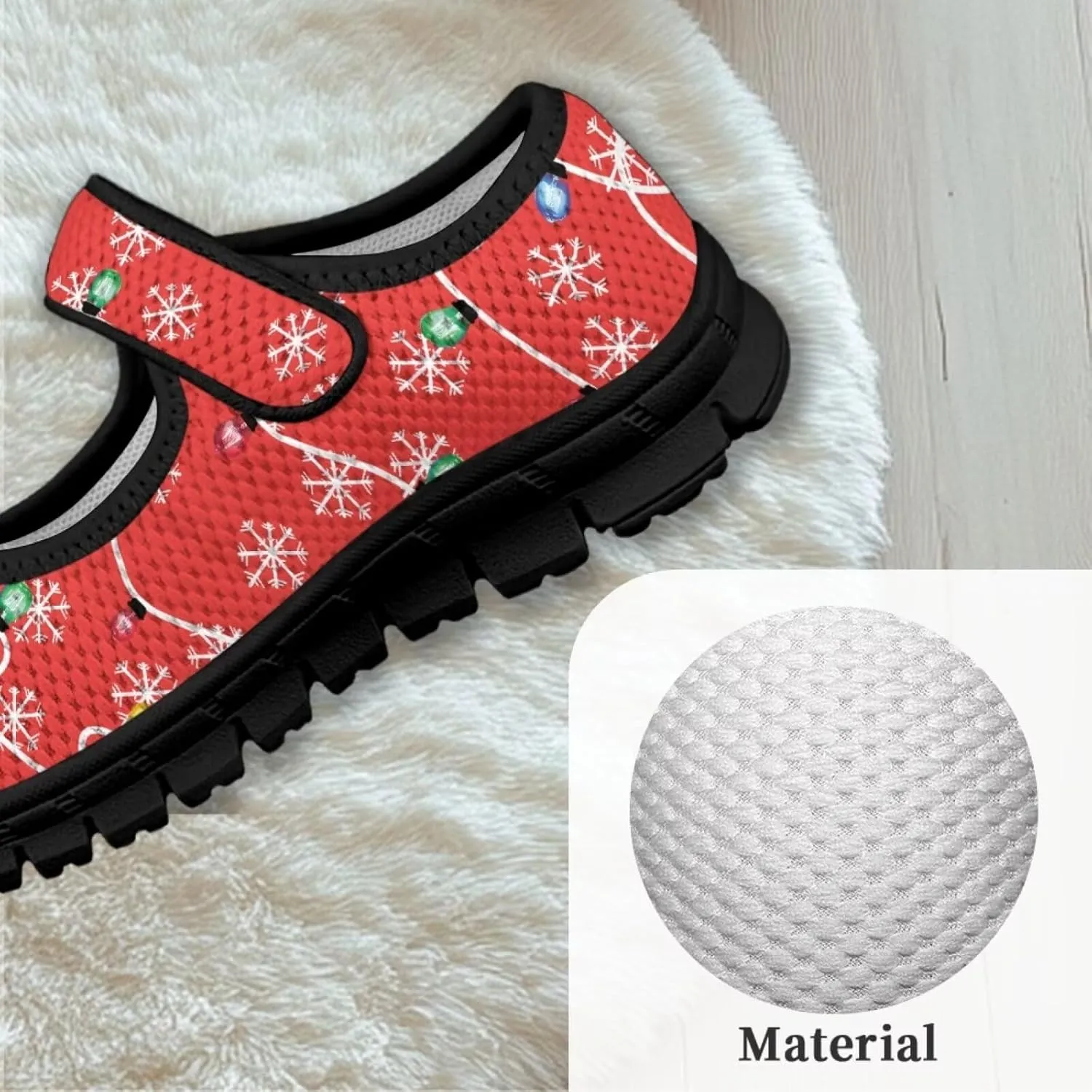Christmas Print Girls Mary Jane Sneakers Dress Dance Shoes Athletic Walking Shoes for Outdoor Christmas Party,Activity,Wedding
