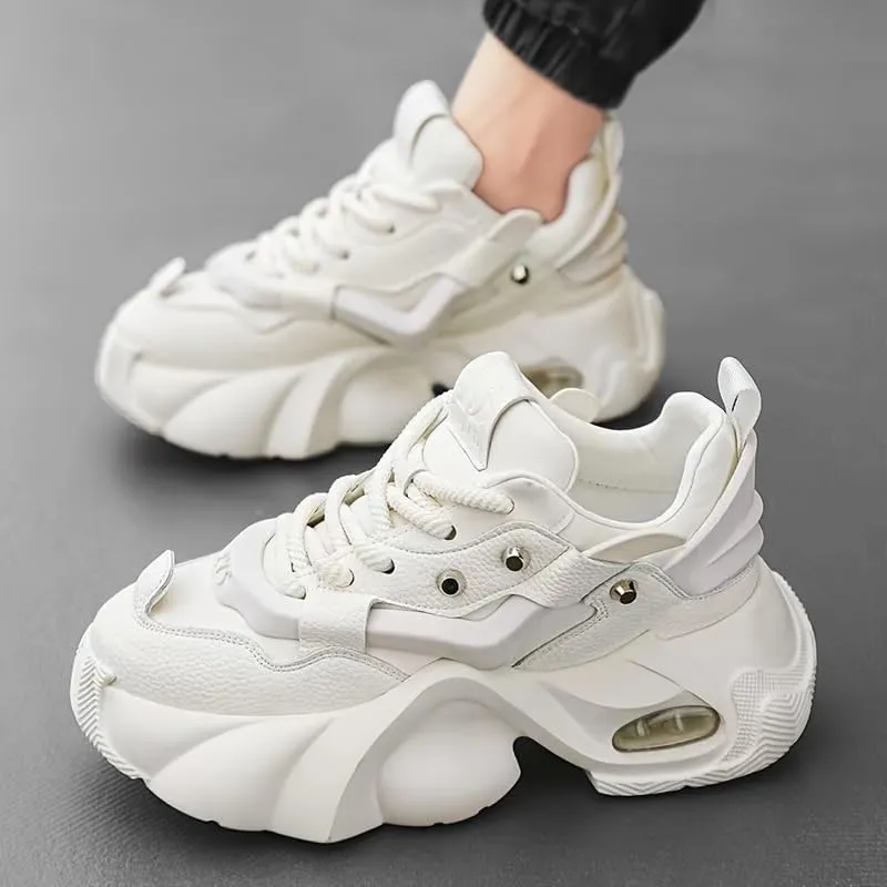 Chunky Fashion Sneakers Men, 2025 Comfortable Chunky Shoes，High-Top Casual Platform Durable Thick Sole Sneakers, Lace-Up Casual Shoes for Outdoor & Everyday Wear