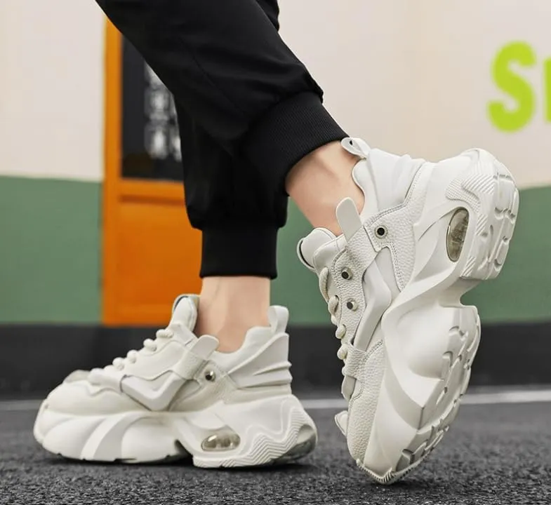 Chunky Fashion Sneakers Men, 2025 Comfortable Chunky Shoes，High-Top Casual Platform Durable Thick Sole Sneakers, Lace-Up Casual Shoes for Outdoor & Everyday Wear