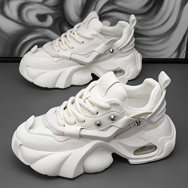 Chunky Fashion Sneakers Men, 2025 Comfortable Chunky Shoes，High-Top Casual Platform Durable Thick Sole Sneakers, Lace-Up Casual Shoes for Outdoor & Everyday Wear