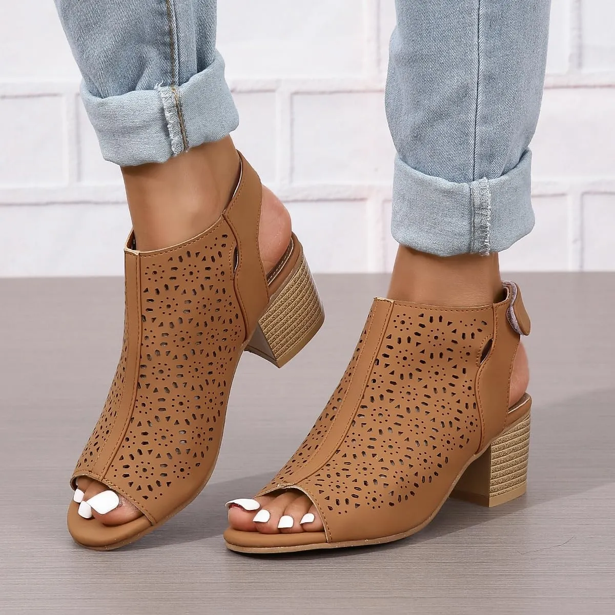 Chunky Sandals for Women Hollow High Heels Bohemian Ankle Strap Pumps Open Toe Dress Sandals Summer Bridal Party Shoes